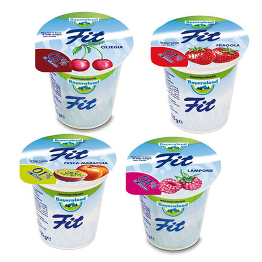 Bayernland - Yogurt fit 4 gusti 125gr (Fragola, Ciliegia, Pesca-Maracuja, Lampone) confezione da 20 pezzi