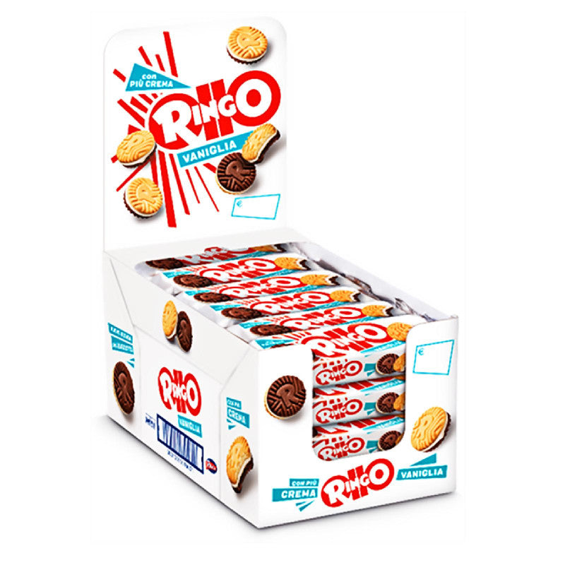 Pavesi - Biscotti Ringo farciti con crema al gusto vaniglia 55g, confezione da 24 pezzi (6 biscotti per confezione)