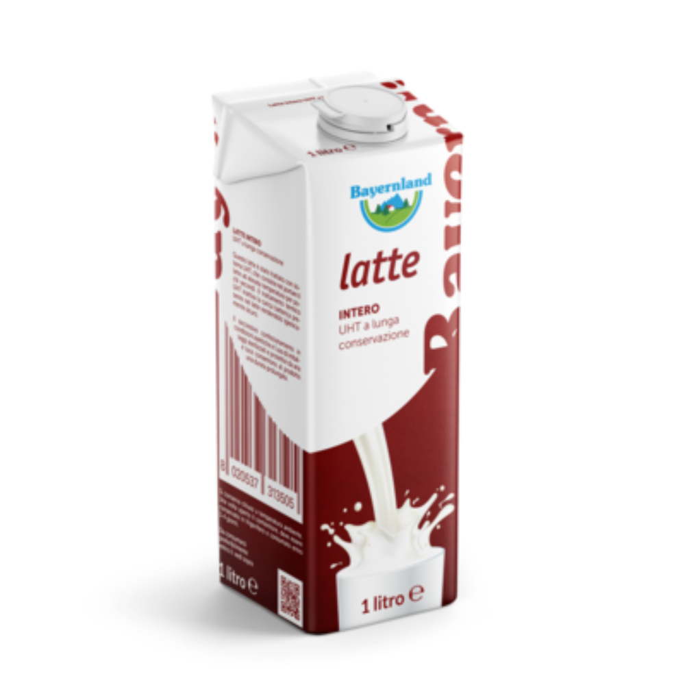 Bayernland - Latte intero UHT con tappo 1lt confezione da 12 pezzi
