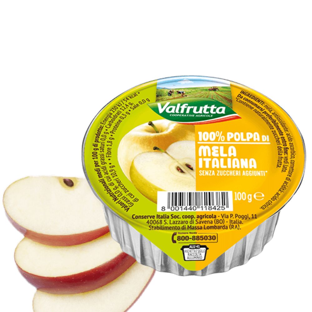 Valfrutta - 100% Polpa di Mela, senza zuccheri aggiunti e glutine - 60 vaschette da 100 g