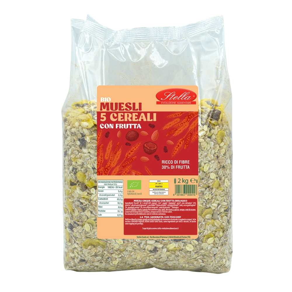 Stella Bio - Muesli 5 Cereali con frutta 2kg confezione da 4 pezzi