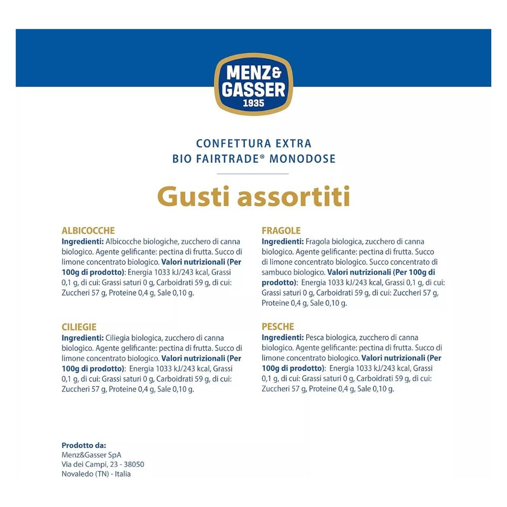 Menz & Gasser - Confetture BIO assortite 20gr per 100 monodosi