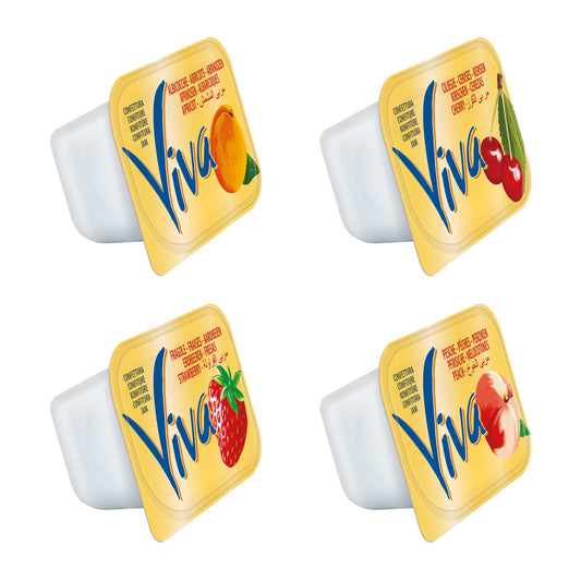 VIVA - Confettura assortita fragola, albicocca, pesca,ciliegia 120 confezioni da 25gr