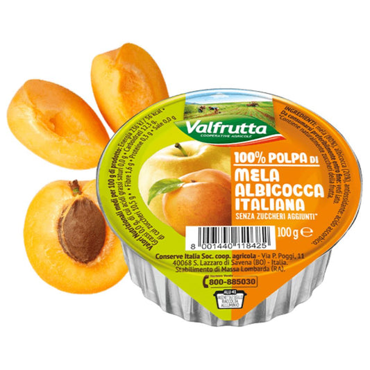 Valfrutta - 100% Polpa di Mela e Albicocca, senza zuccheri aggiunti e glutine - 60 vaschette da 100 g