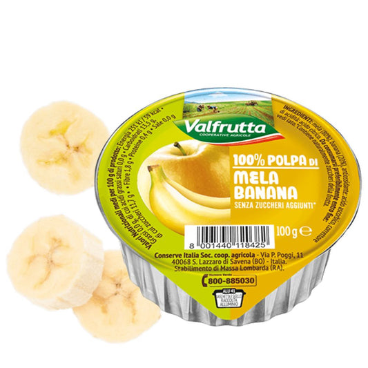 Valfrutta - 100% Polpa di Mela e Banana, senza zuccheri aggiunti e glutine - 60 vaschette da 100 g