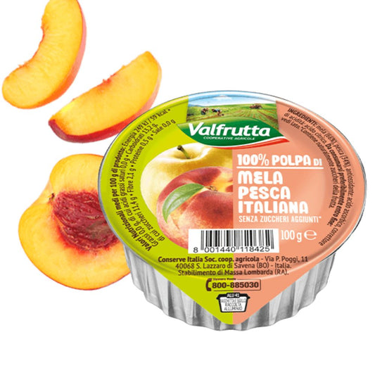 Valfrutta - 100% Polpa di Mela e Pesca, senza zuccheri aggiunti e glutine - 60 vaschette da 100 g