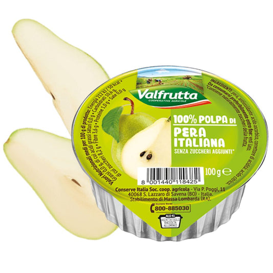 Valfrutta - 100% Polpa di Pera, senza zuccheri aggiunti e glutine - 60 vaschette da 100gr
