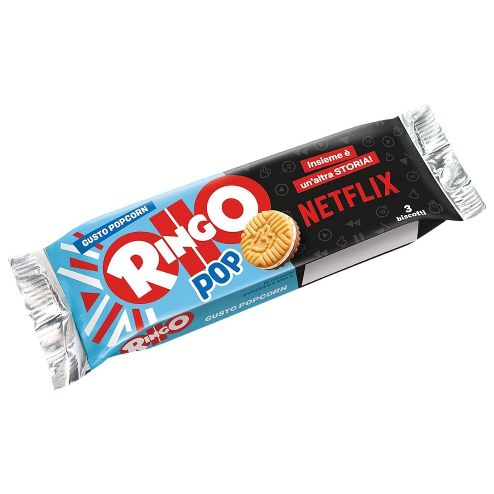Pavesi - Biscotti Ringo farciti con crema al gusto di pop corn 55g, 42 monoporzioni.