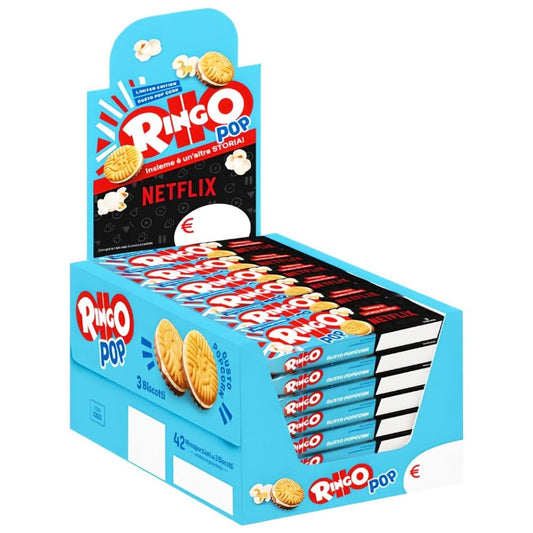 Pavesi - Biscotti Ringo farciti con crema al gusto di pop corn 55g, 42 monoporzioni.