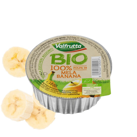 Valfrutta - 100% Polpa di Mela e Banana BIO, senza zuccheri aggiunti e glutine - 60 vaschette da 100 g