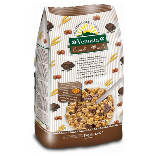 Venosta - Muesli croccante cioccolato con cioccolato e nocciole 8 confezioni da 1kg